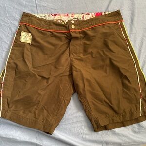 Brown Shorts with Red Trim